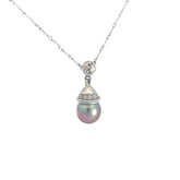 14k White Gold .25ct G SI1 Round Diamond and Tahitian 11.5mm Pearl Necklace